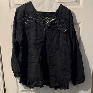 Women's Black Crochet-Detail Long Sleeve Blouse